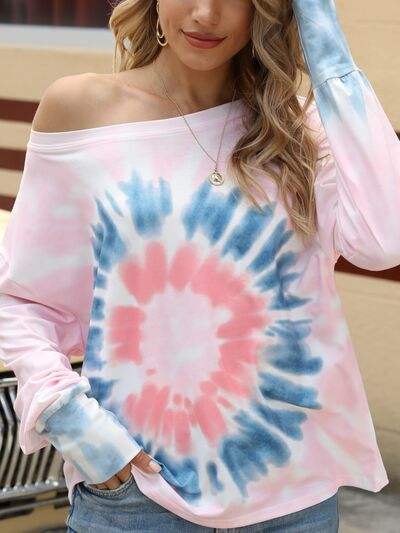 Tie-Dye Dropped Shoulder Long Sleeve T-Shirt Blush Pink Women's T-Shirts - Tophatter Daily Deals