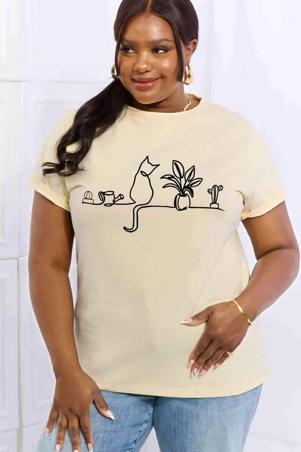 Simply Love Full Size Cat Graphic Cotton Tee Women's T-Shirts - Tophatter Daily Deals