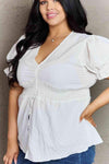 Culture Code Sweet Serenity Full Size V-Neck Puff Sleeve Button Down Top Blouses - Tophatter Daily Deals