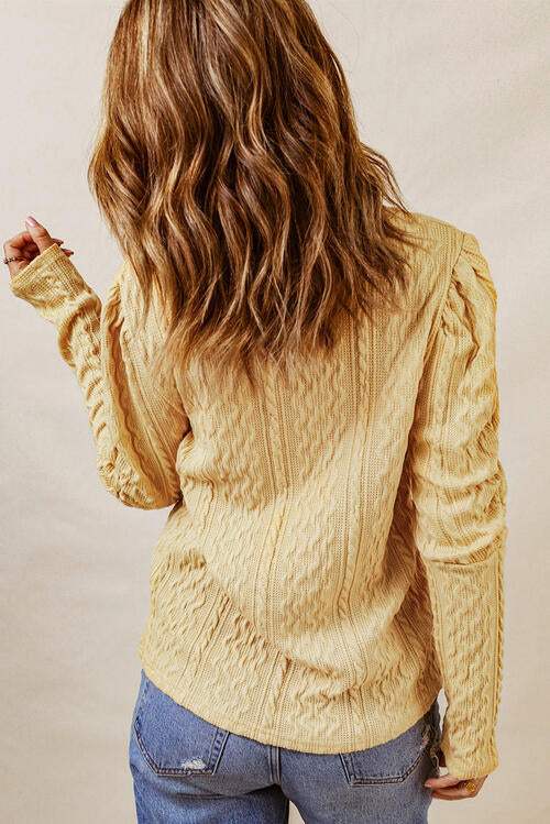 Cable-Knit Round Neck Long Sleeve Blouse Women's T-Shirts - Tophatter Daily Deals