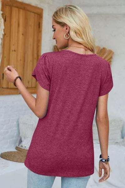 V-Neck Petal Sleeve T-Shirt Women's T-Shirts - Tophatter Daily Deals