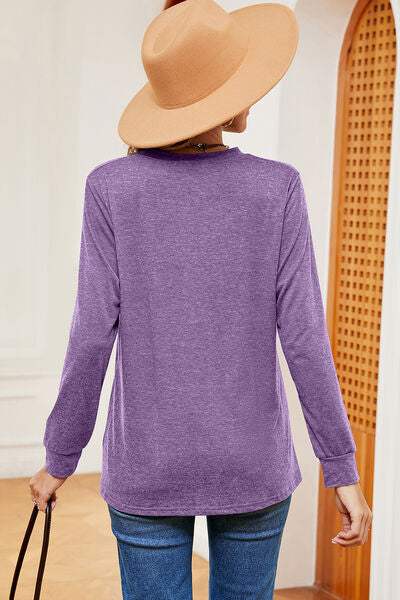 Notched Long Sleeve T-Shirt Women's T-Shirts - Tophatter Daily Deals