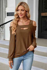 Cold Shoulder Square Neck Cutout Blouse Chestnut Blouses - Tophatter Daily Deals