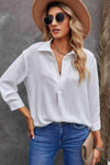 Textured Johnny Collar Three-Quarter Sleeve Blouse Blouses - Tophatter Daily Deals