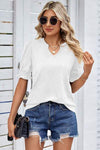 Heathered Notched Short Sleeve T-Shirt Women's T-Shirts - Tophatter Daily Deals