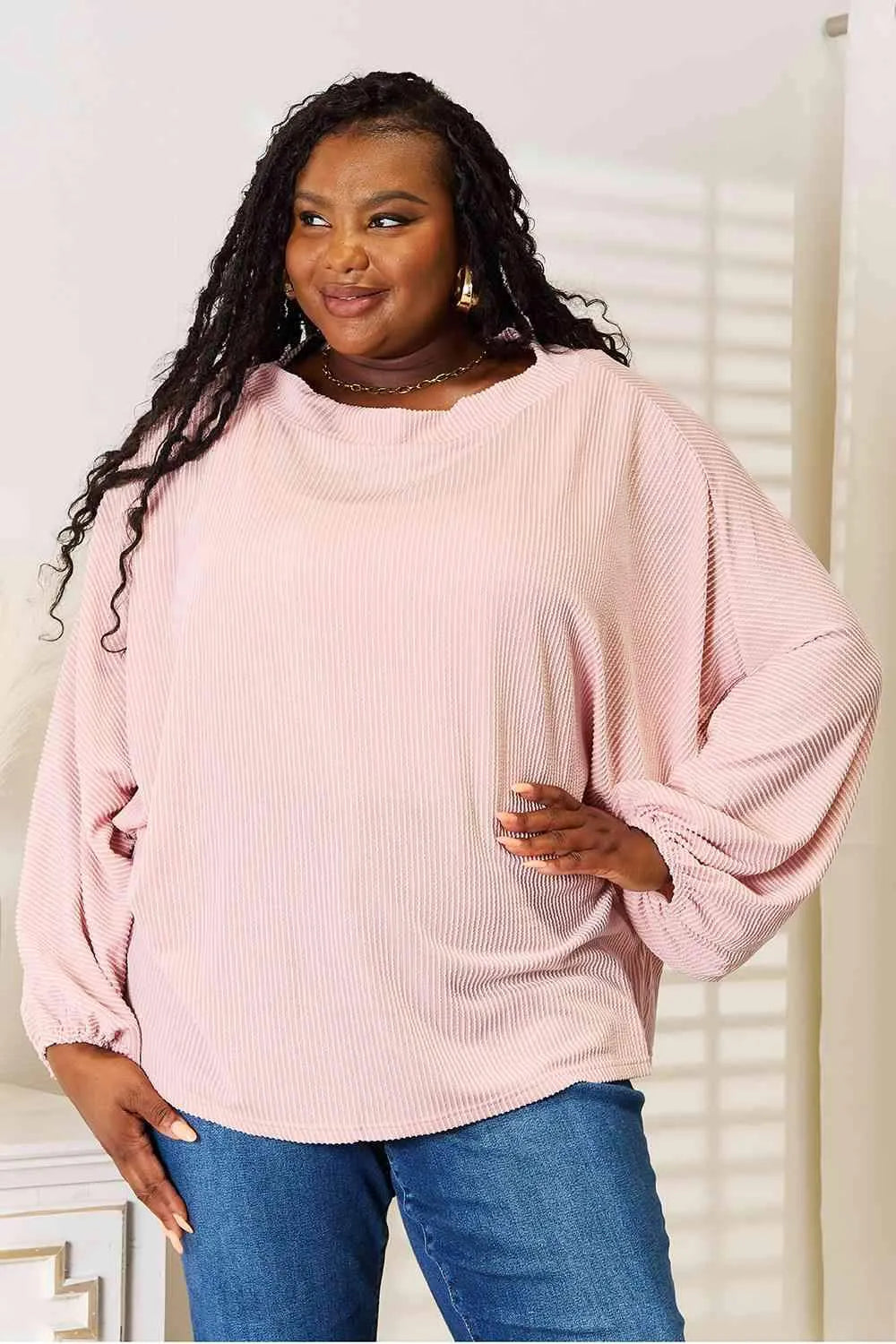 Double Take Ribbed Long Sleeve Top Blouses - Tophatter Daily Deals
