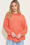 Basic Bae Full Size Ribbed Round Neck Long Sleeve T-Shirt Orange Women's T-Shirts - Tophatter Daily Deals