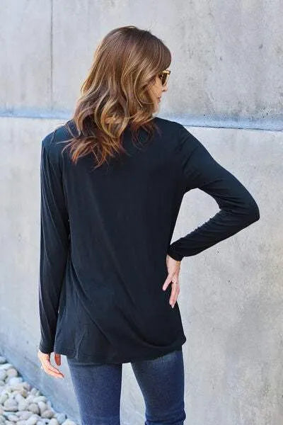 Basic Bae Full Size Round Neck Long Sleeve Top Blouses - Tophatter Daily Deals