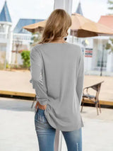 Quarter Button Round Neck Dropped Shoulder T-Shirt Women's T-Shirts - Tophatter Daily Deals