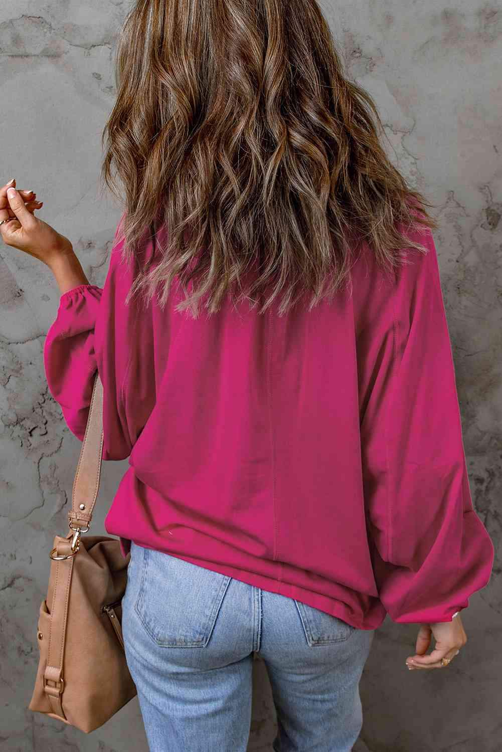 Notched Neck Balloon Sleeve Blouse Blouses - Tophatter Daily Deals