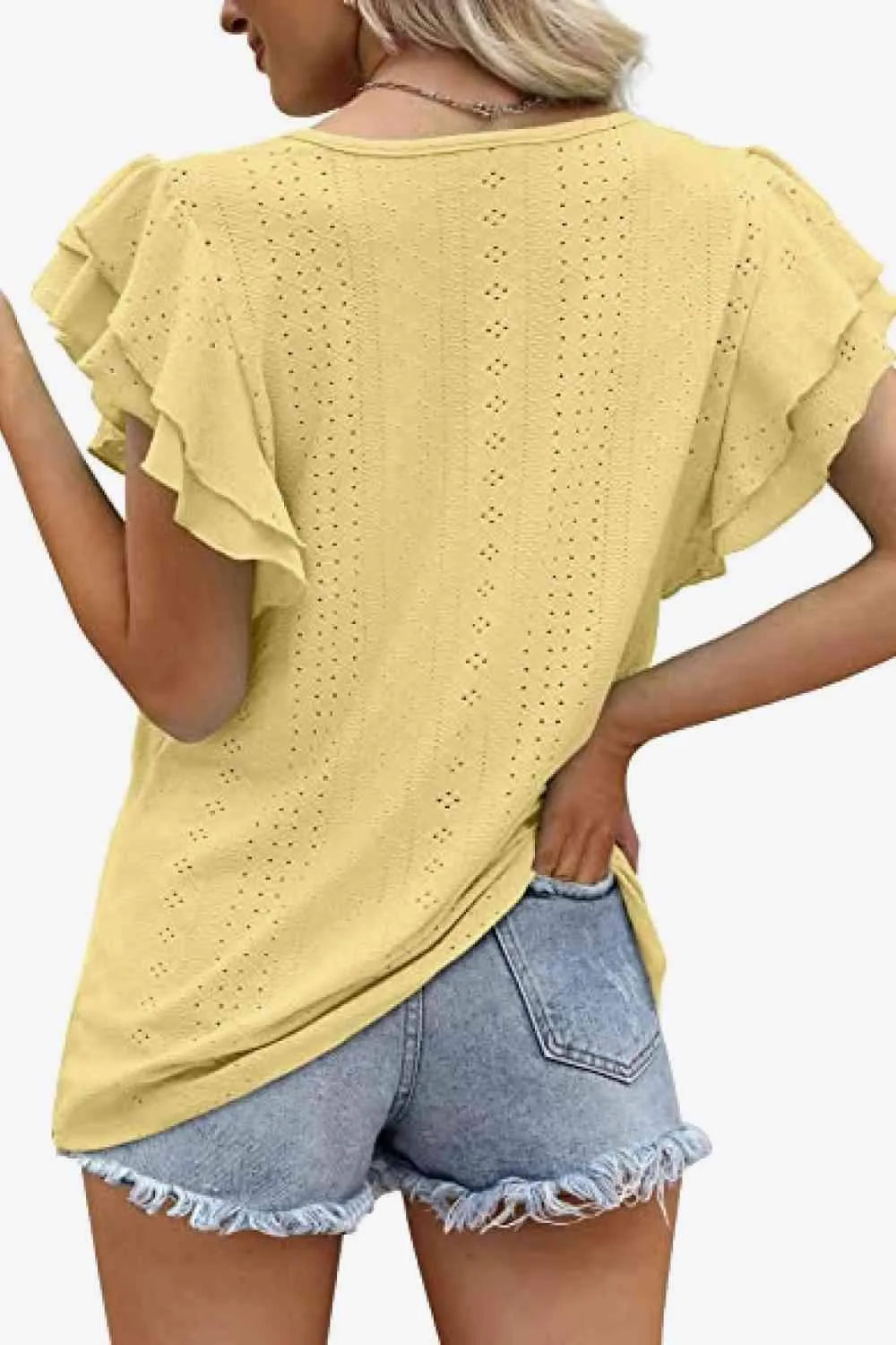 Round Neck Layered Flutter Sleeve Blouse Blouses - Tophatter Daily Deals