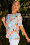 Summer Lover Floral Puff Sleeve Round Neck Blouse Blouses - Tophatter Daily Deals