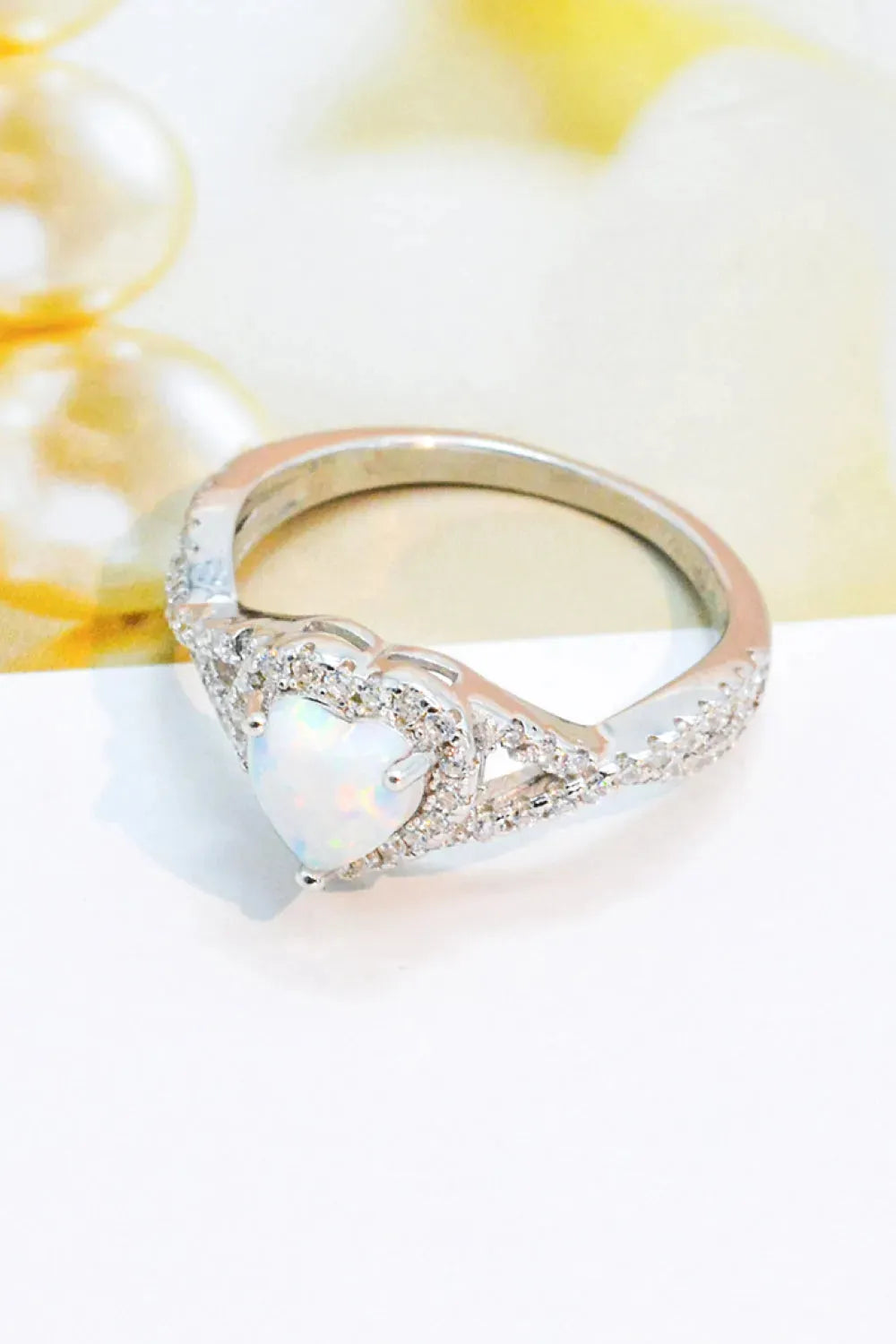 925 Sterling Silver Heart Opal Crisscross Ring Opal - Tophatter Daily Deals