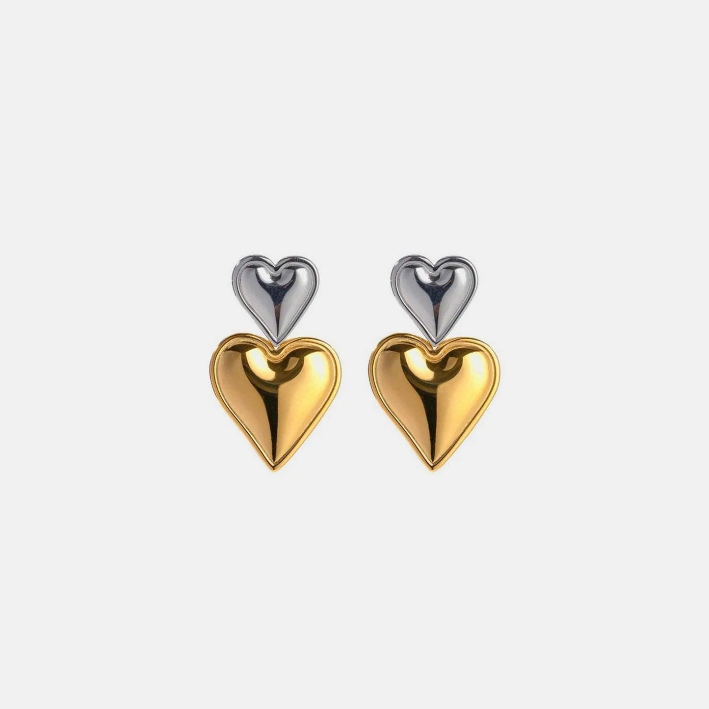 Stainless Steel Double Heart Earrings Silver Gold One Size Earrings - Tophatter Daily Deals