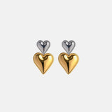 Stainless Steel Double Heart Earrings Silver Gold One Size Earrings - Tophatter Daily Deals
