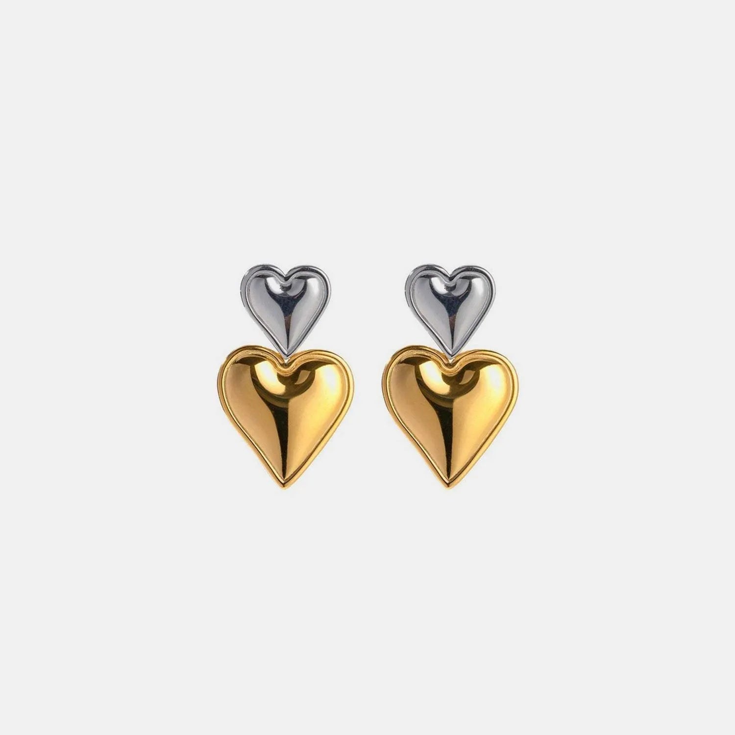 Stainless Steel Double Heart Earrings Silver Gold One Size Earrings - Tophatter Daily Deals