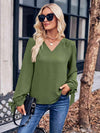 V-Neck Tie Cuff Puff Sleeve Blouse Blouses - Tophatter Daily Deals