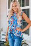 Abstract Print Ruffle Shoulder Top - Tophatter Deals