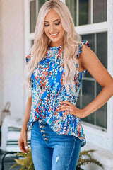 Abstract Print Ruffle Shoulder Top Blouses - Tophatter Daily Deals