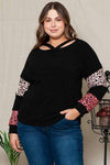 Plus Size Leopard Dropped Shoulder Long Sleeve T-Shirt Black Women's T-Shirts - Tophatter Daily Deals