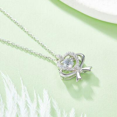 Moissanite 925 Sterling Silver Bow & Heart Necklace Moissanite - Tophatter Daily Deals