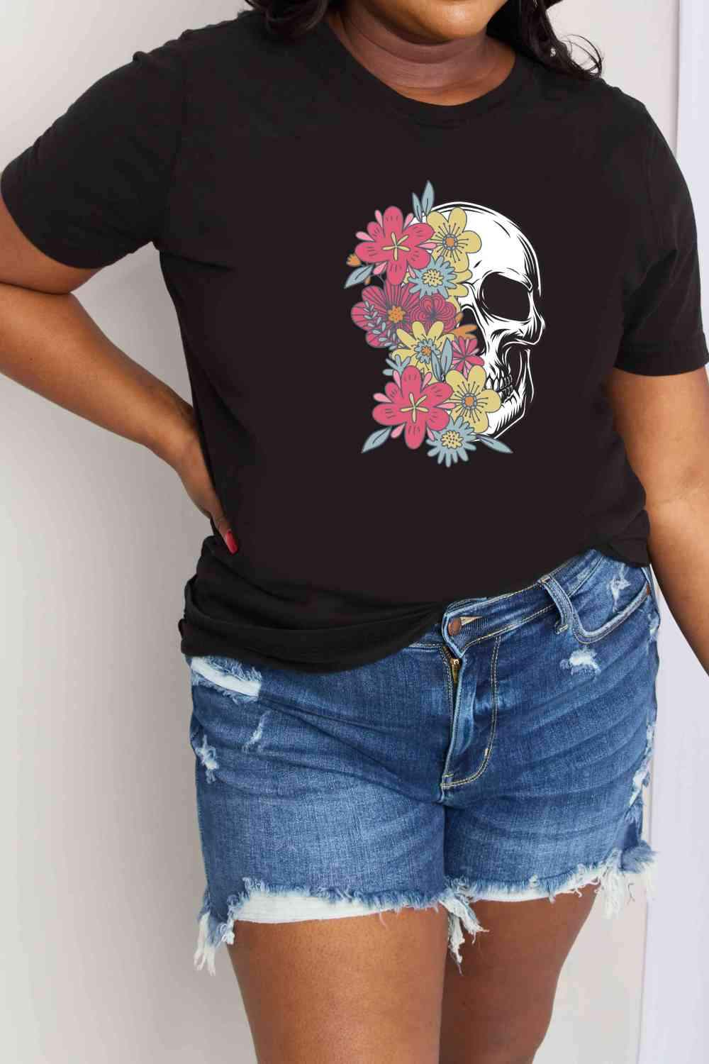 Simply Love Full Size Skull Graphic Cotton T-Shirt Women's T-Shirts - Tophatter Daily Deals