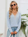 Lace Detail V-Neck Ribbed Blouse Blouses - Tophatter Daily Deals