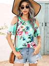 Floral Cold-Shoulder Short Sleeve Top Blouses - Tophatter Daily Deals