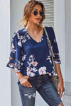 Printed Flare Sleeve Top Navy Blouses - Tophatter Daily Deals