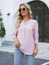 Notched Puff Sleeve Blouse Blush Pink Blouses - Tophatter Daily Deals