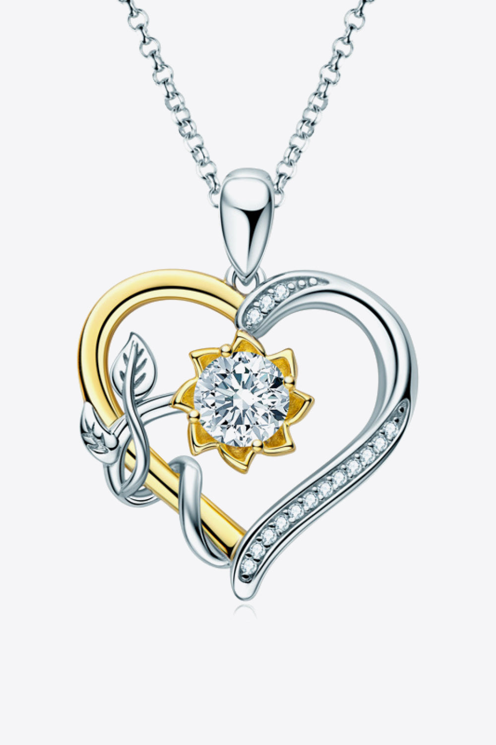 Two-Tone 1 Carat Moissanite Heart Pendant Necklace - Tophatter Shopping Deals