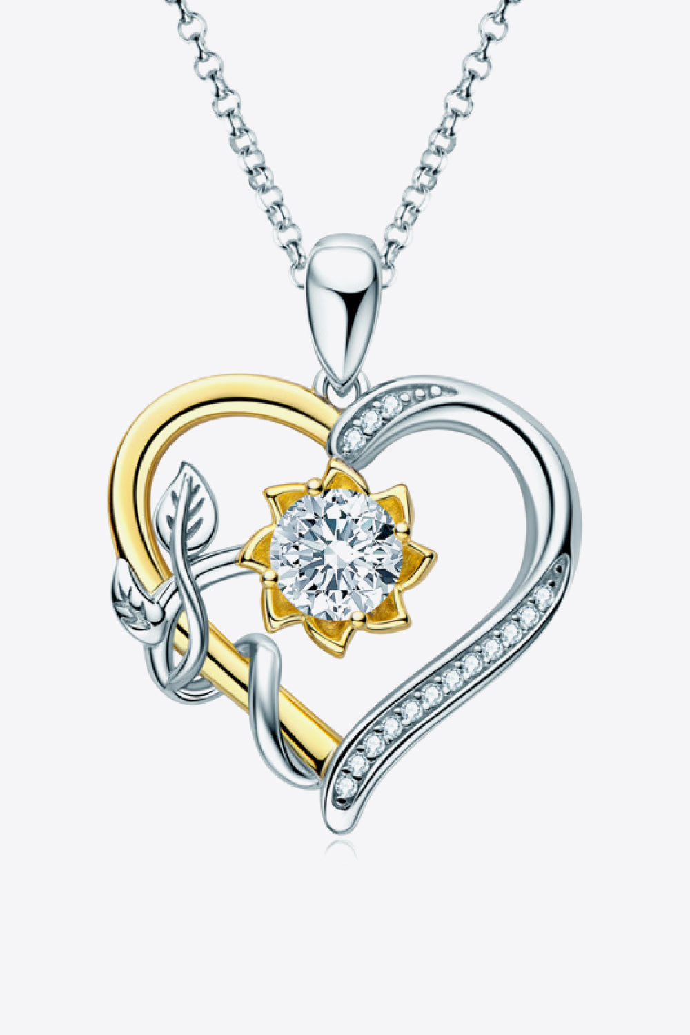 Two-Tone 1 Carat Moissanite Heart Pendant Necklace - Tophatter Deals