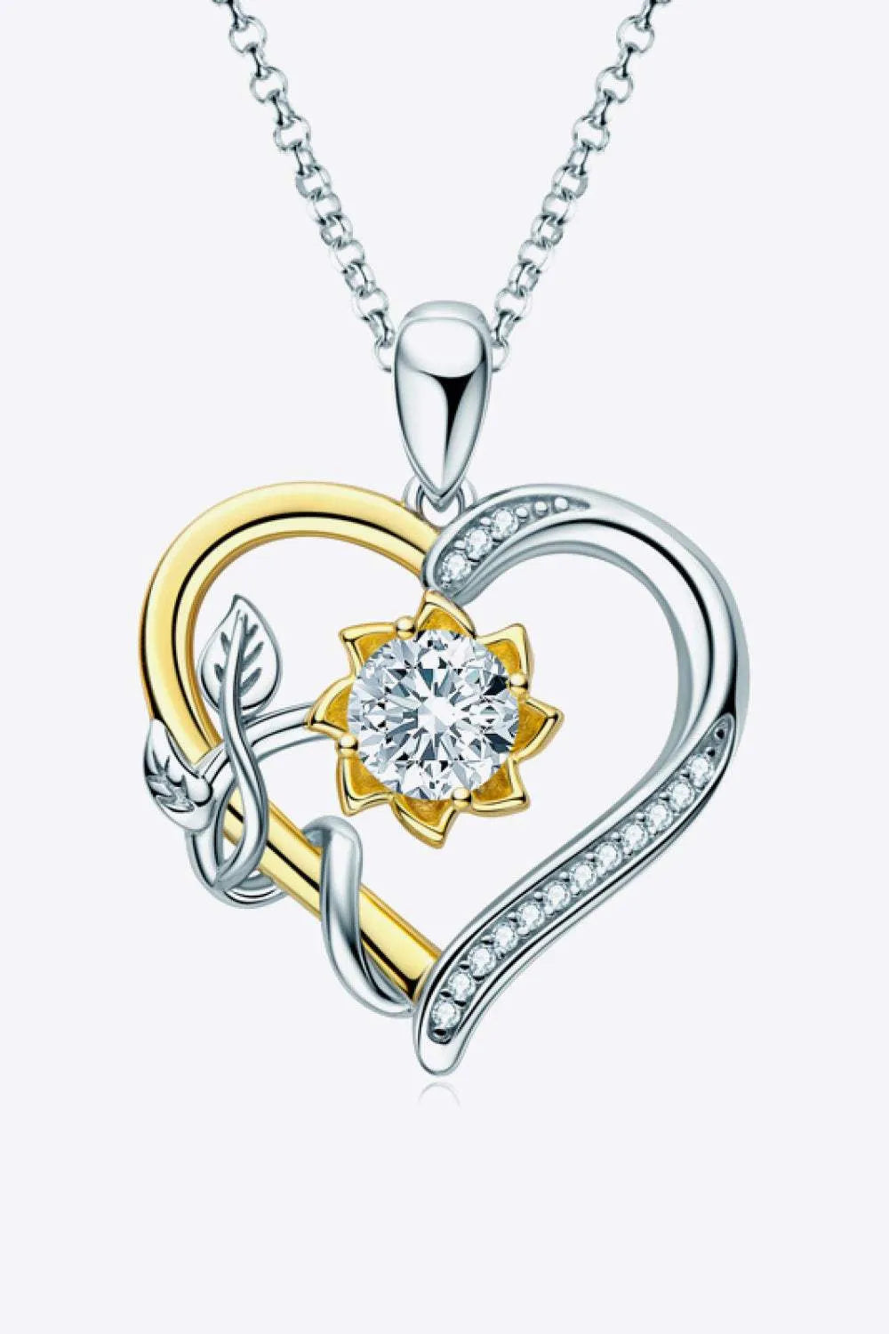 Two-Tone 1 Carat Moissanite Heart Pendant Necklace Moissanite - Tophatter Daily Deals