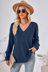 V-Neck Dropped Shoulder T-Shirt Dusty Blue Women's T-Shirts - Tophatter Daily Deals