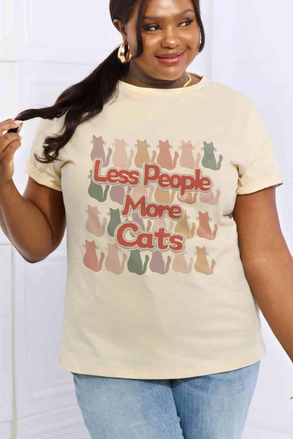 Simply Love Full Size LESS PEOPLE MORE CATS Graphic Cotton Tee Women's T-Shirts - Tophatter Daily Deals