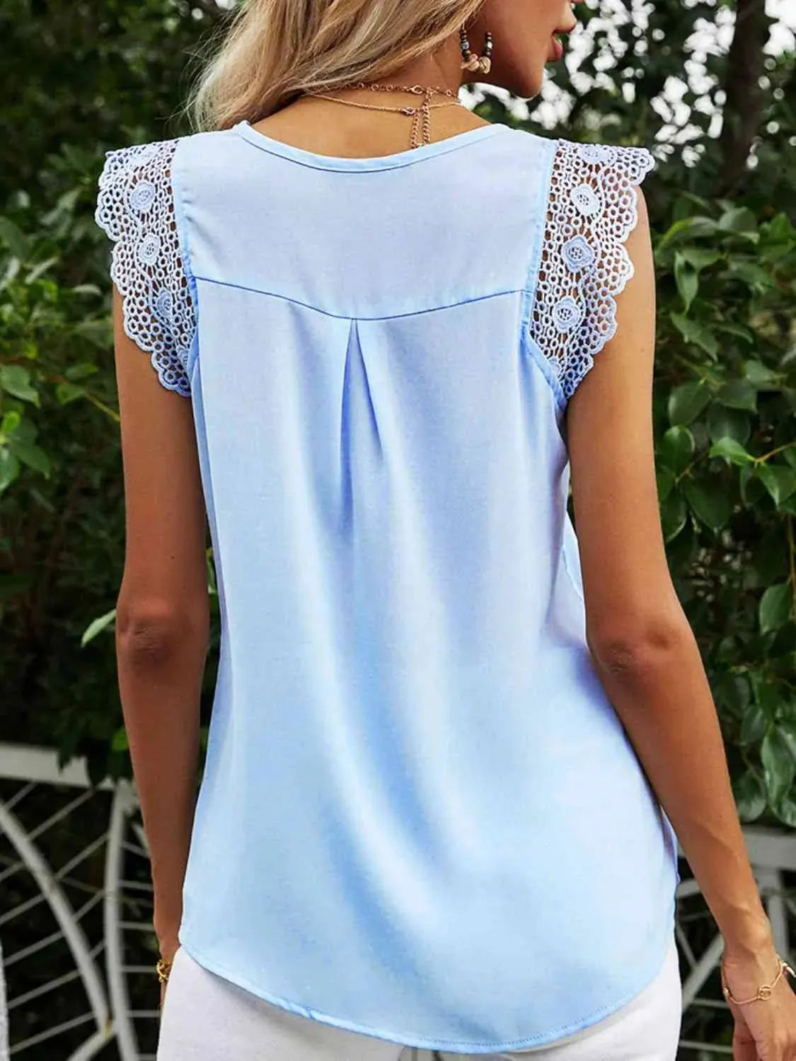Lace Trim Openwork Cap Sleeve Blouse Blouses - Tophatter Daily Deals