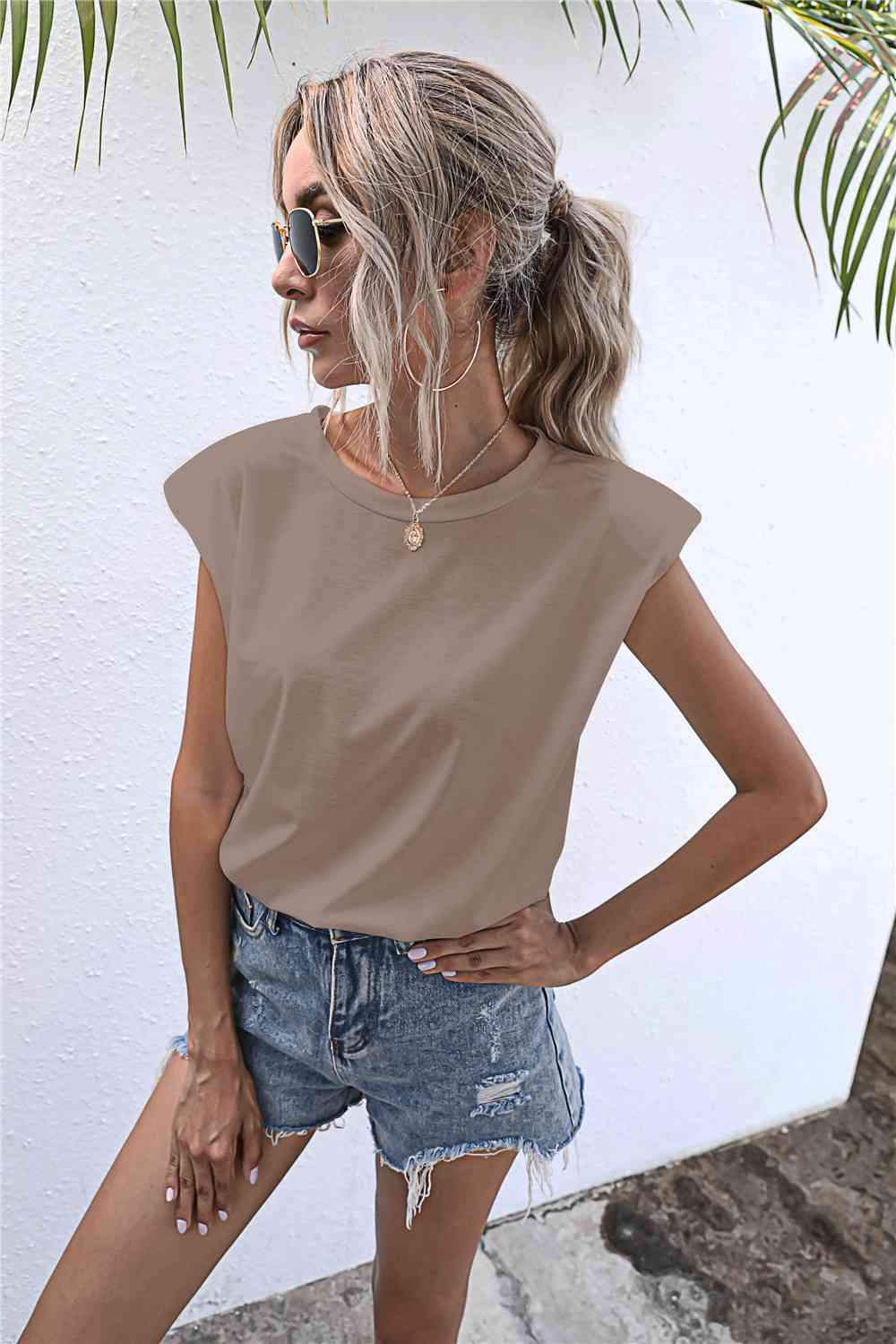 Round Neck Cap Sleeve Tee Women's T-Shirts - Tophatter Daily Deals