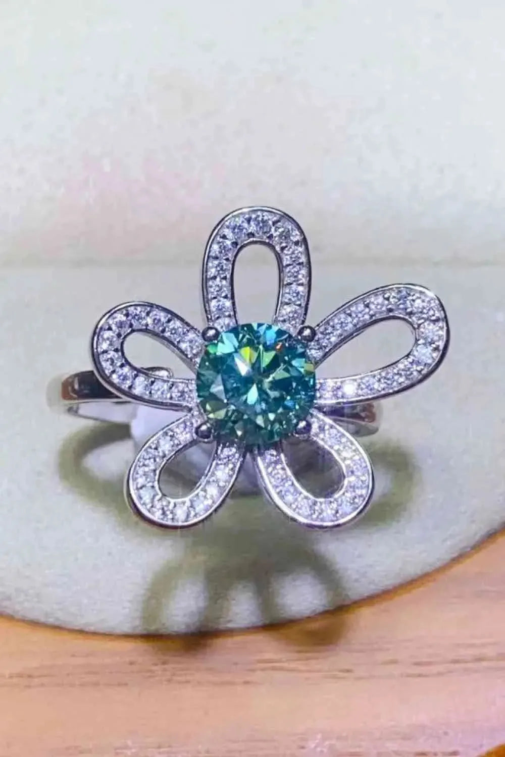 1 Carat Moissanite Flower Shape Open Ring Gum Leaf One Size Moissanite - Tophatter Daily Deals