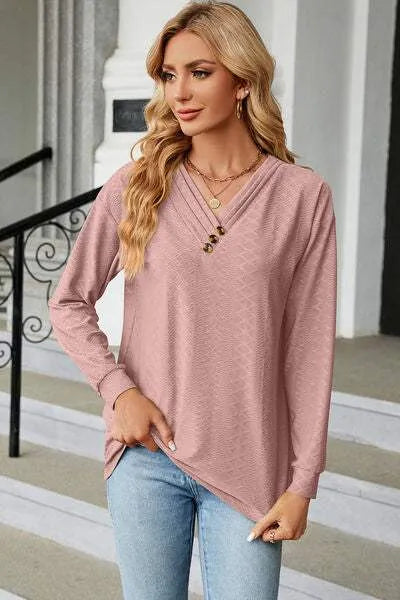 V-Neck Long Sleeve T-Shirt Women's T-Shirts - Tophatter Daily Deals