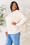 Celeste Full Size Fringe Detail Long Sleeve Blouse Blouses - Tophatter Daily Deals