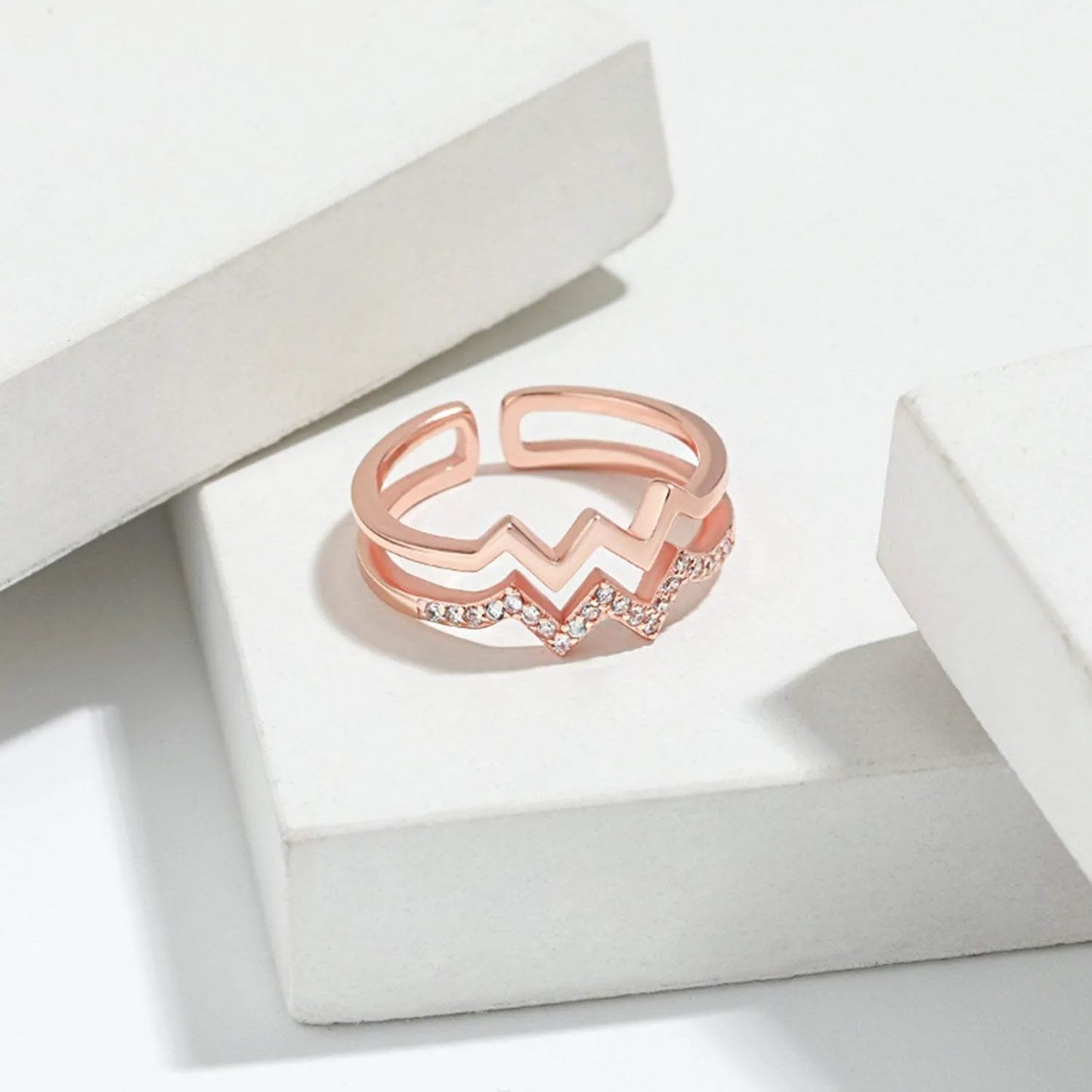 Wave Shape Inlaid Zircon Open Ring Rings - Tophatter Daily Deals