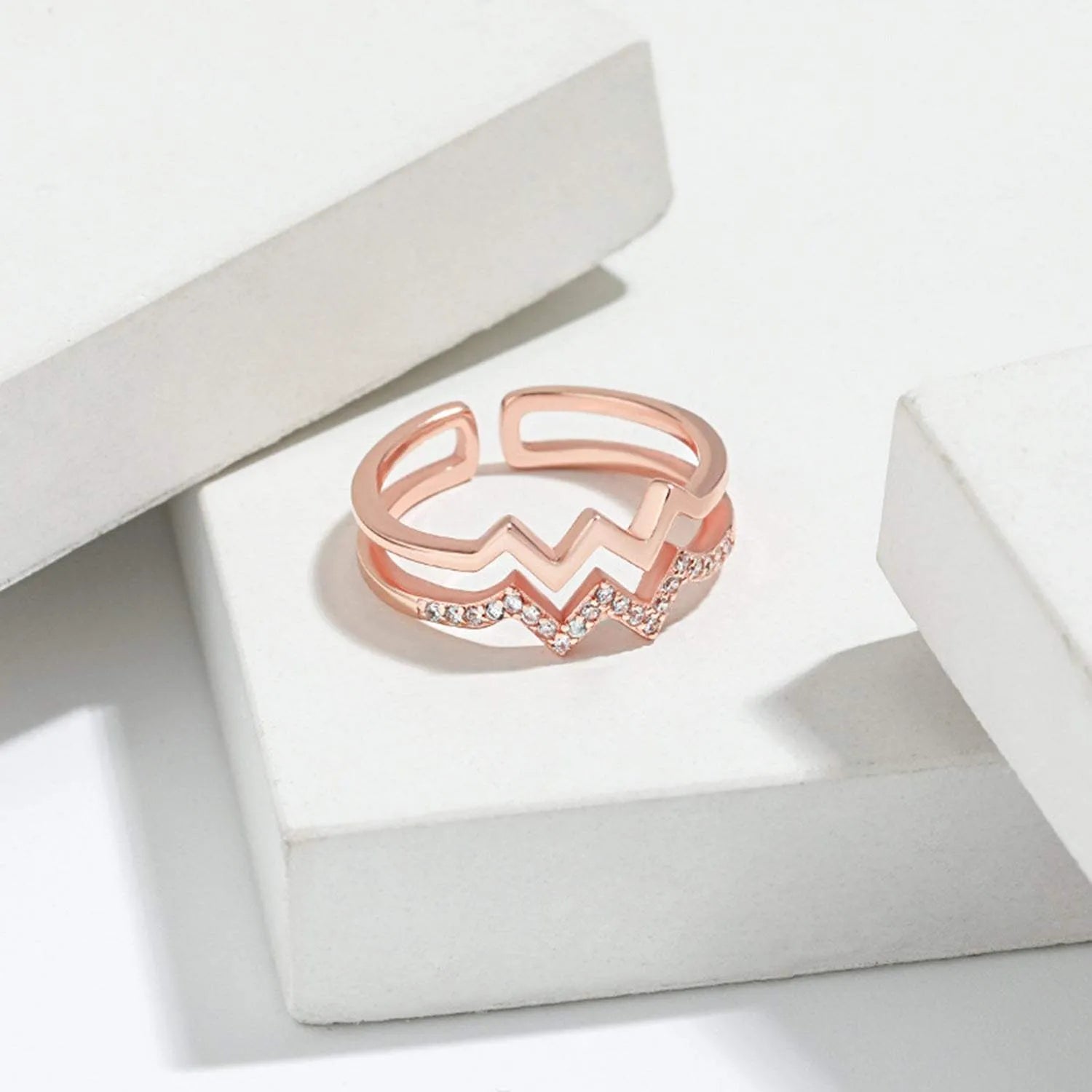 Wave Shape Inlaid Zircon Open Ring Rings - Tophatter Daily Deals
