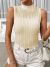 Mock Neck Ribbed Knit Tank Cream Blouses - Tophatter Daily Deals