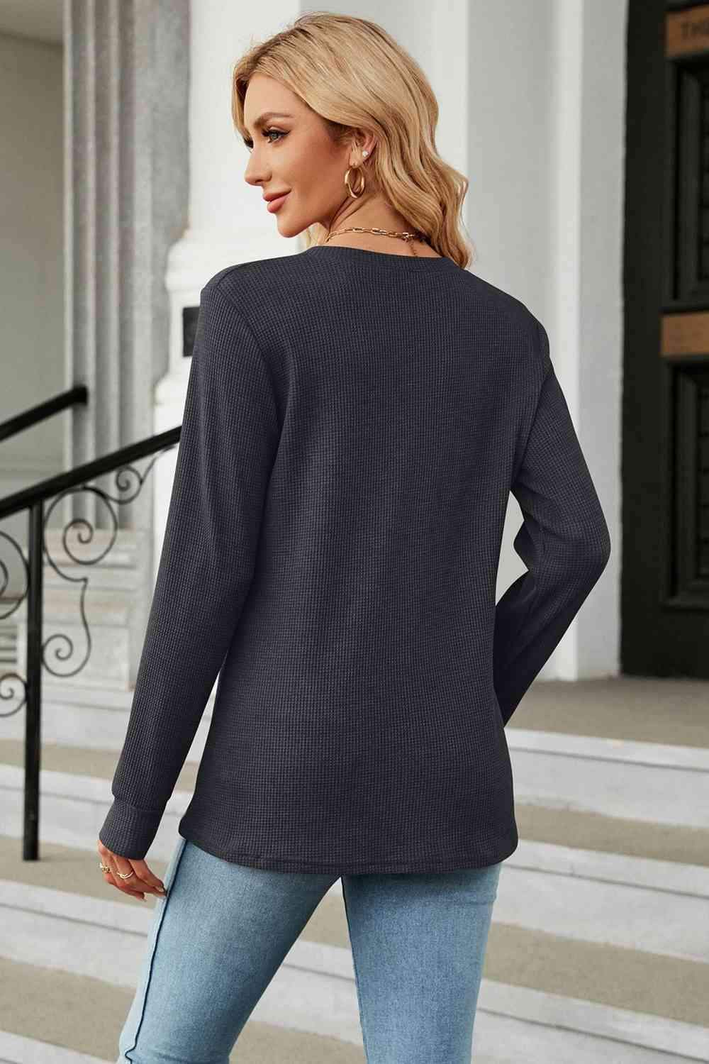 V-Neck Long Sleeve Blouse Blouses - Tophatter Daily Deals