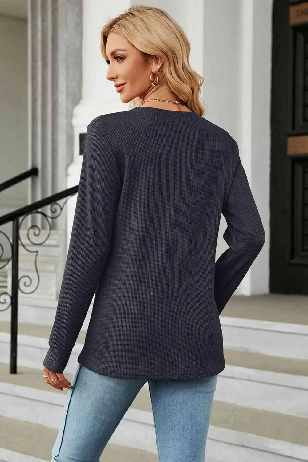 V-Neck Long Sleeve Blouse Blouses - Tophatter Daily Deals