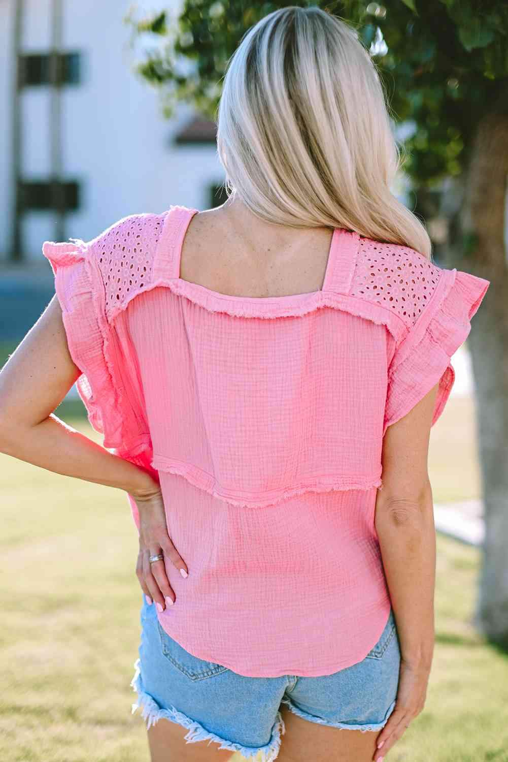 Square Neck Exposed Seams Blouse Blouses - Tophatter Daily Deals