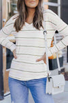 Striped Dropped Shoulder V-Neck Top Women's T-Shirts - Tophatter Daily Deals