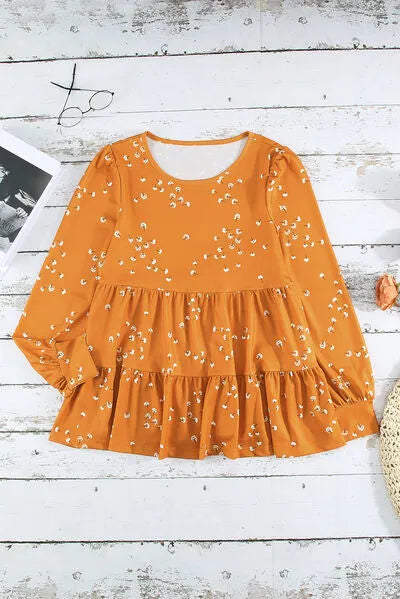 Floral Puff Sleeve Round Neck Babydoll Top Blouses - Tophatter Daily Deals