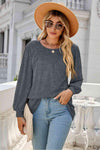 Round Neck Long Sleeve Top Charcoal Women's T-Shirts - Tophatter Daily Deals