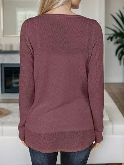 Twisted V-Neck Long Sleeve T-Shirt Women's T-Shirts - Tophatter Daily Deals